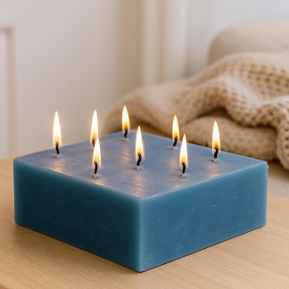 Blauwe Cleybergh rustieke blokkaarsen 28x8,5 cm