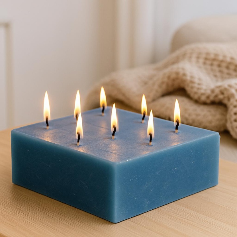 Blauwe Cleybergh rustieke blokkaarsen 28x8,5 cm