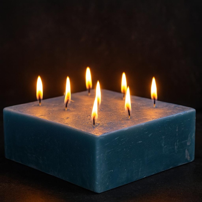 Blauwe Cleybergh rustieke blokkaarsen 28x8,5 cm - Afbeelding 2