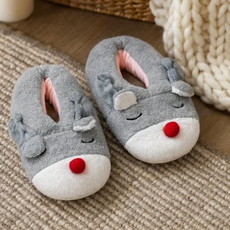 Grey soft reindeer slippers for women - Size 36/37
