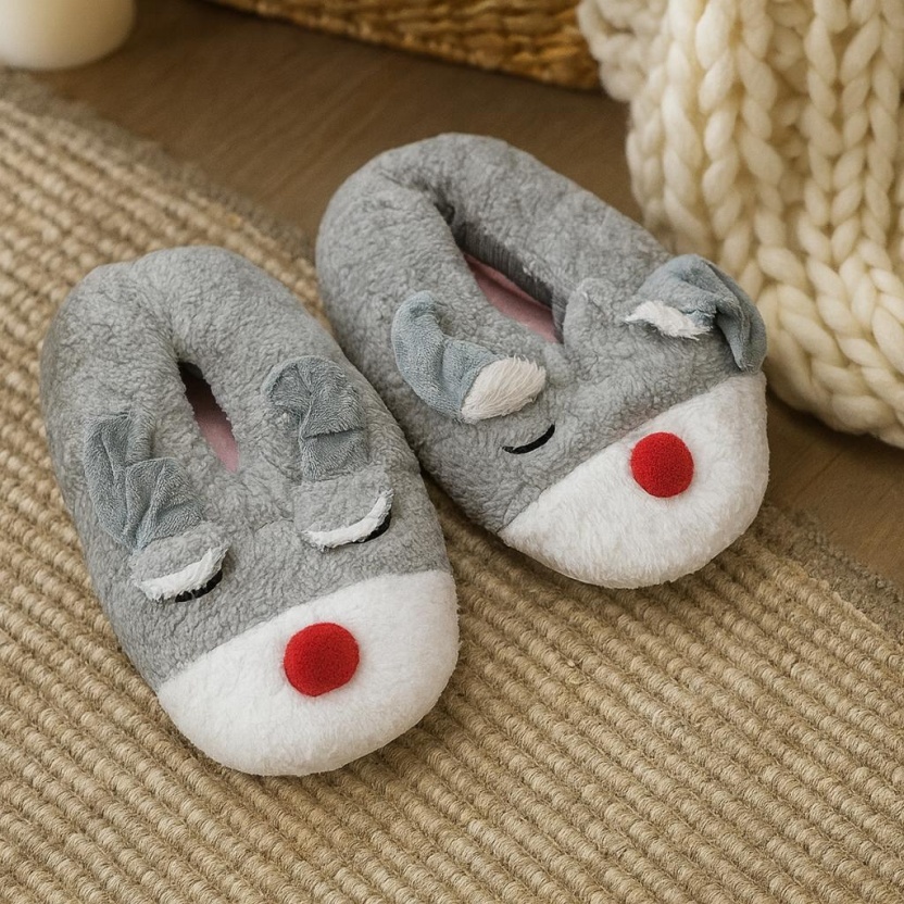 Grey soft reindeer slippers for women - Size 40/41 - Image 2