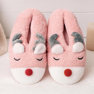 Pink soft reindeer slippers for women - Size 40/41