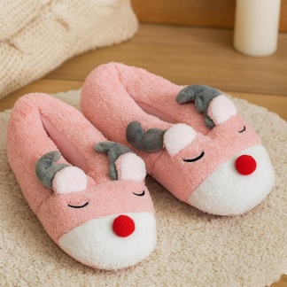 Pink soft reindeer slippers for women - Size 38/39
