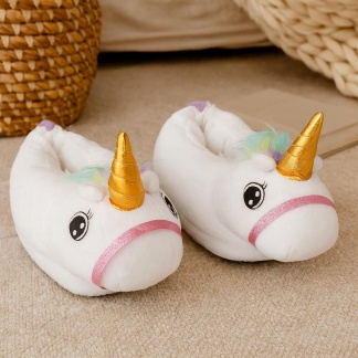 Witte eenhoornpantoffels voor dames met bronzen hoorn - Maat 36/37