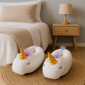 Witte eenhoornpantoffels voor dames met bronzen hoorn - Maat 38/39