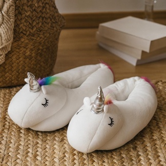 Witte eenhoornpantoffels voor dames met zilveren hoorn - Maat 40/41