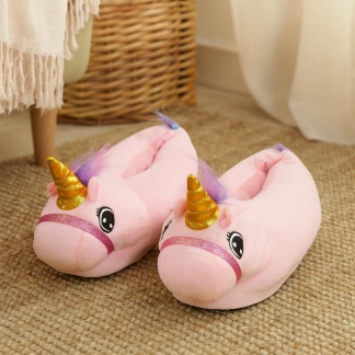 Roze eenhoornpantoffels voor dames met bronzen hoorn - Maat 36/37