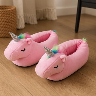 Roze eenhoornpantoffels voor dames met zilveren hoorn - Maat 40/41