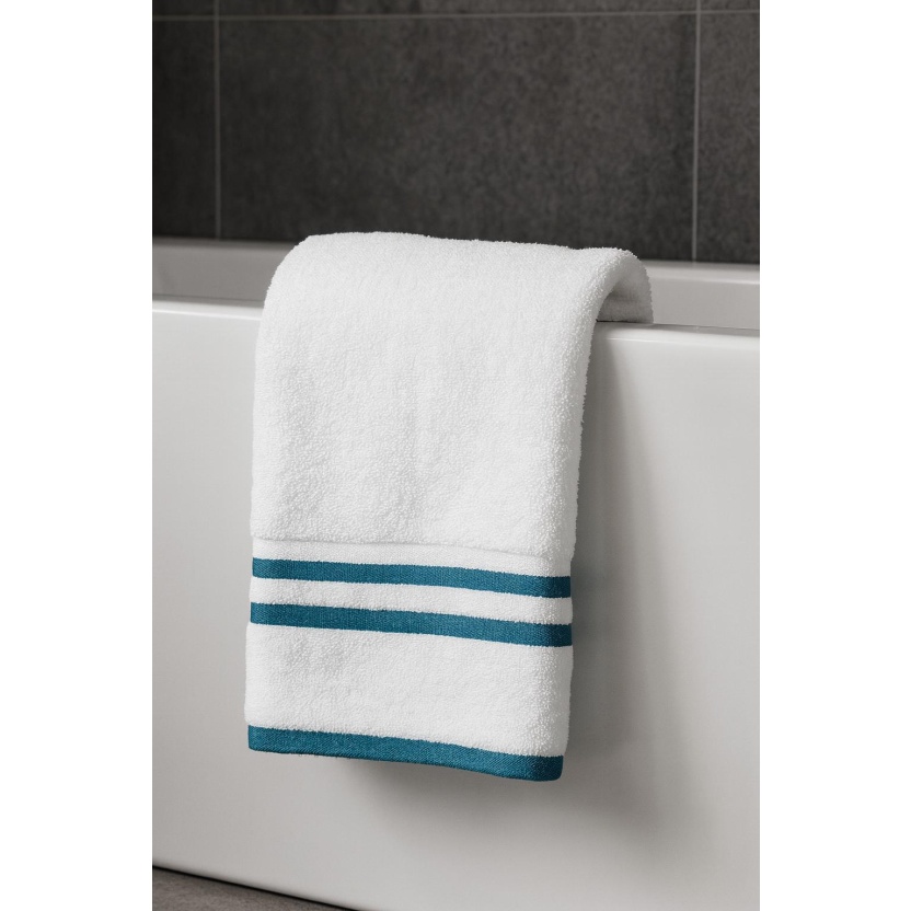 White bath towels with teal trims 69x127cm – 484GSM - Image 2