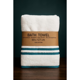 White bath towels with teal trims 69x127cm – 484GSM