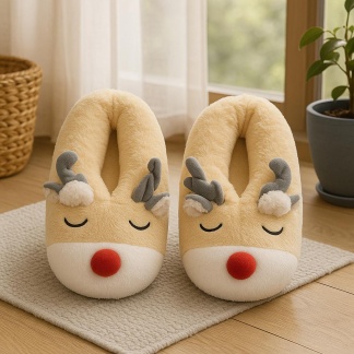 Light cream soft reindeer slippers for women - Size 36/37