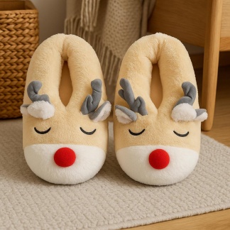Light cream soft reindeer slippers for women - Size 40/41