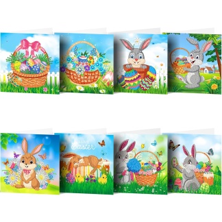 8-pack Diamond Painting dubbele wenskaarten Pasen 15x15cm