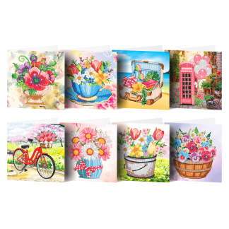 8-pack Diamond Painting dubbele bloemen wenskaarten 15x15cm