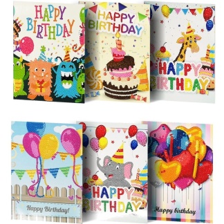6-pack Diamond Painting dubbele wenskaarten verjaardag 13x18cm