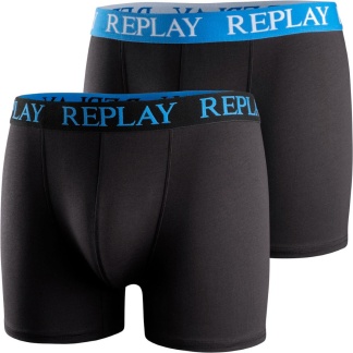 2-pack zwarte/koningsblauwe Replay herenboxershorts