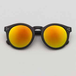 Black 'Distressed' round sunglasses with mirror lenses 2209-02