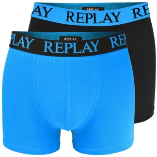 2-pack zwarte en blauwe Replay herenboxershorts