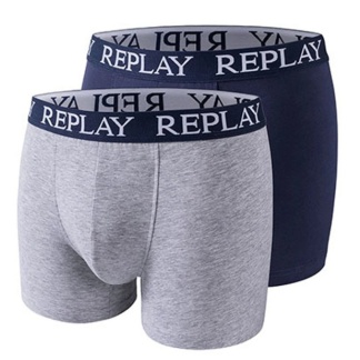2-pack grijze gemêleerde en marineblauwe Replay herenboxershorts maat M