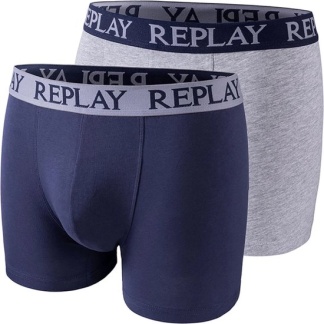 2-pack marineblauw en grijs gemêleerde Replay herenboxershorts