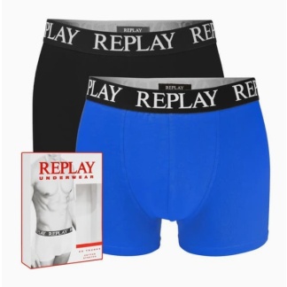 2-pack blauw-zwarte Replay herenboxershorts