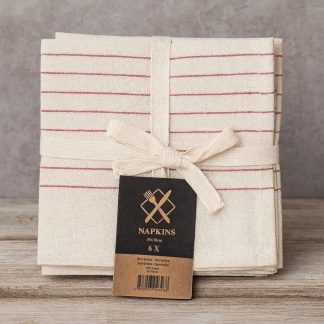 6-pack herbruikbare servetten met rood streeppatroon - 30x30cm