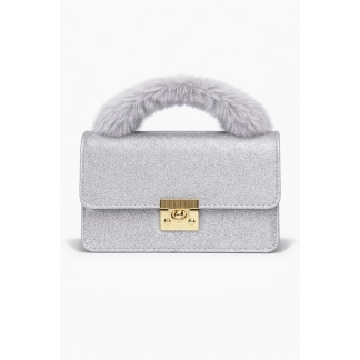 Zilveren glitter Mihella crossbodytas met handvat van imitatiebont