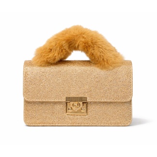 Gouden glitter Mihella crossbodytas met hengsel van imitatiebont