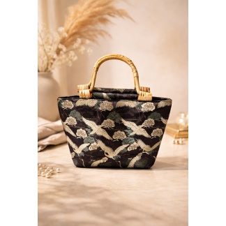 Elegante Mihella handtassen met kraanvogelmotief en bamboe-look handvatten
