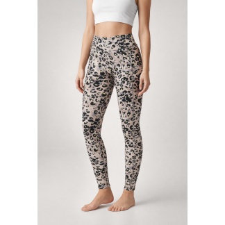 Beige Crivit sportleggings voor dames met all-over luipaardprint