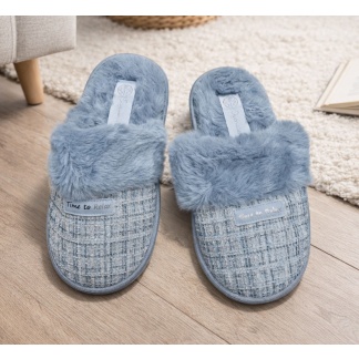 Grijze en lichtblauwe Oyanda pantoffels voor dames