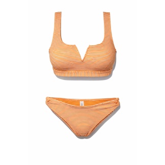 Oranje/crème gestreepte bikini sets voor dames