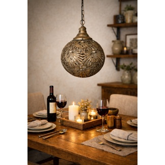 Gouden PTMD Fallon metalen hanglamp met opengewerkt patroon