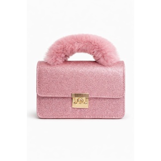 Roze glitter Mihella crossbodytas met hengsel van imitatiebont