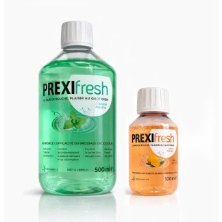 2-pack PREXIfresh mondspoeling: 500 ml muntsmaak & 100 ml mangosmaak