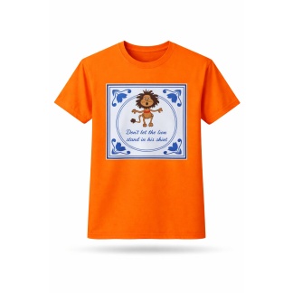 Opvallende humoristische oranje grafische T-shirts voor heren met leeuwenslogan