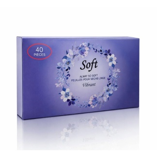 Verpakking van 40 stuks zachte wasverzachterdoekjes voor de droger - Levendige geur