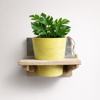 Artstone Hangpot met Roots Houten Wandrek – Geel / Paars