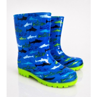 Blauwe Gevavi regenlaarzen voor kinderen met haaienprint