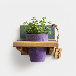 Houten wandrek van Roots met 1 Artstone pot - 125650