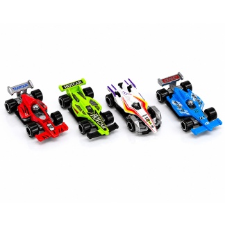 Mix van vier miniatuur raceauto's van metaal