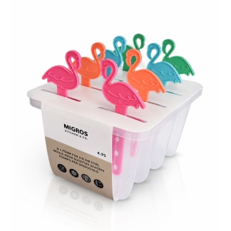 Set van 6 herbruikbare Migros flamingo ijsvormpjes