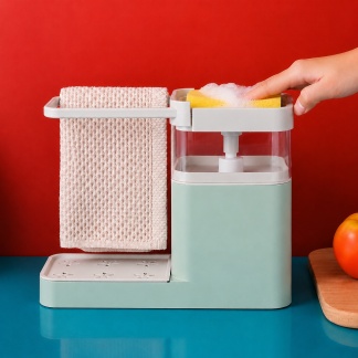 Multifunctionele keukenorganizer met zeepdispenser in één