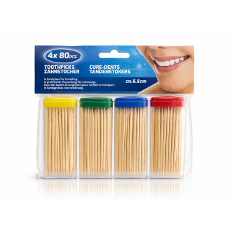 4-Pack Tandenstokers – 4 x 80 Stuks | Compacte Reisverpakking