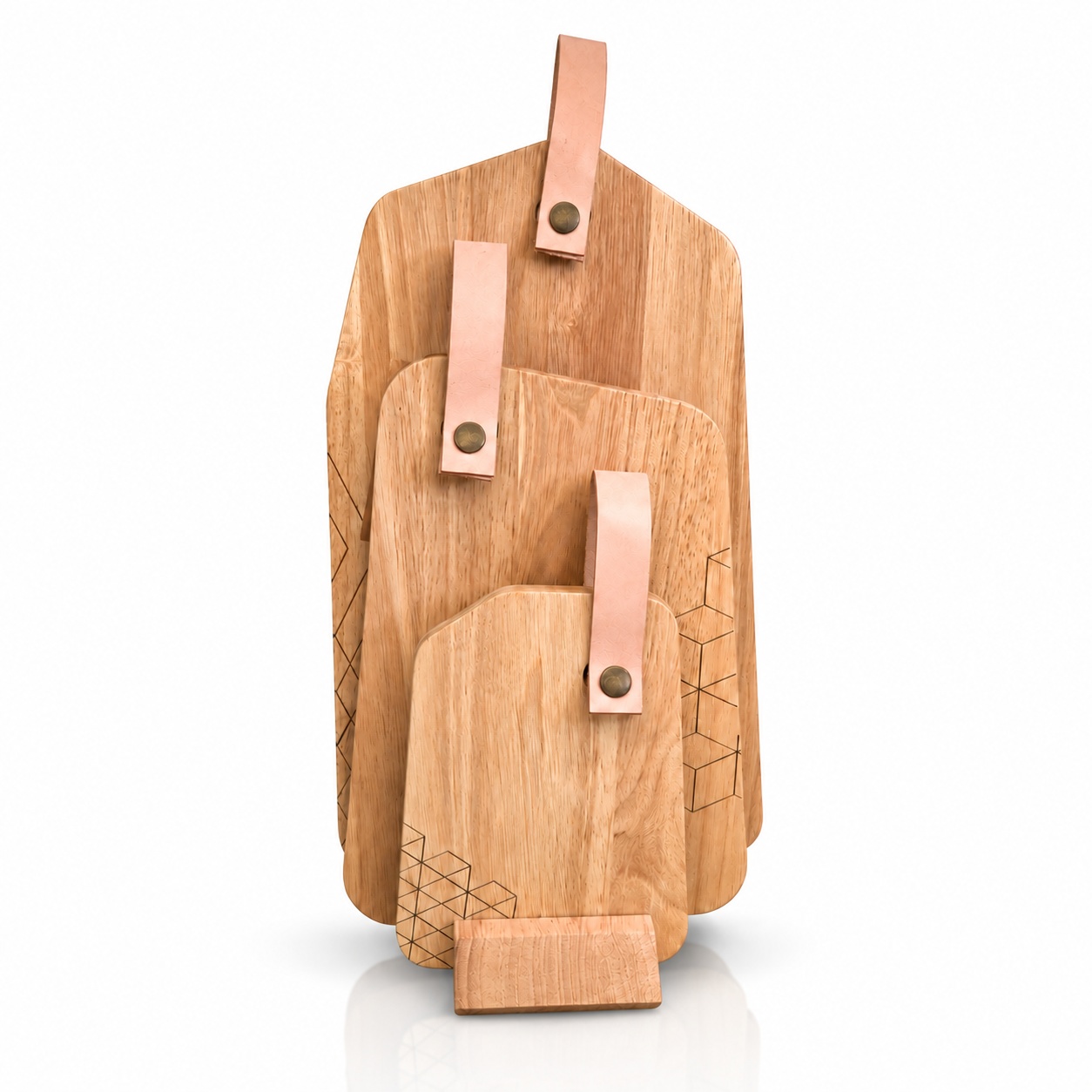 Houten serveerplankenset met standaard – 3-delig - Afbeelding 2