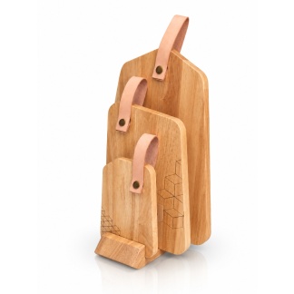 Houten serveerplankenset met standaard – 3-delig