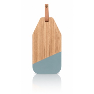 Houten serveerplanken met pastelblauw gedeelte en leren ophanglus