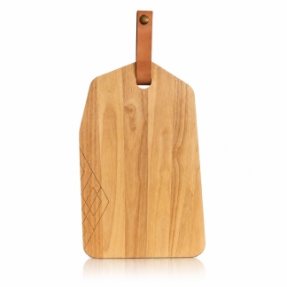 Houten serveerplanken met geometrische lasergravure en leren lus