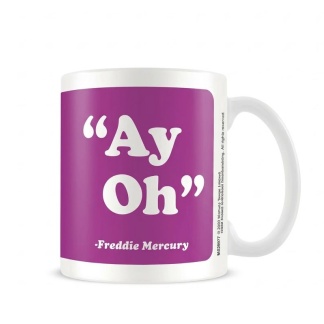Keramische Queen-mok met de iconische Freddie Mercury-uitspraak "Ay Oh"