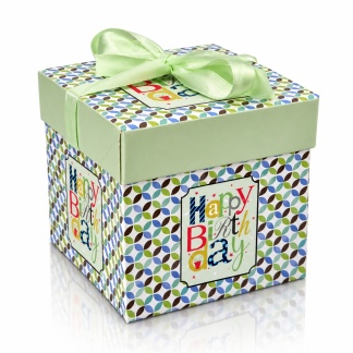 Green gift Boxes with Birthday design & Satin Bow – 10,5x10,5 cm